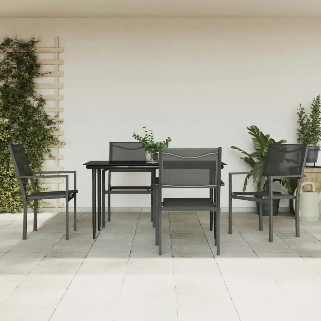 5 Piece Garden Dining Set Black Steel and Textilene 3200720