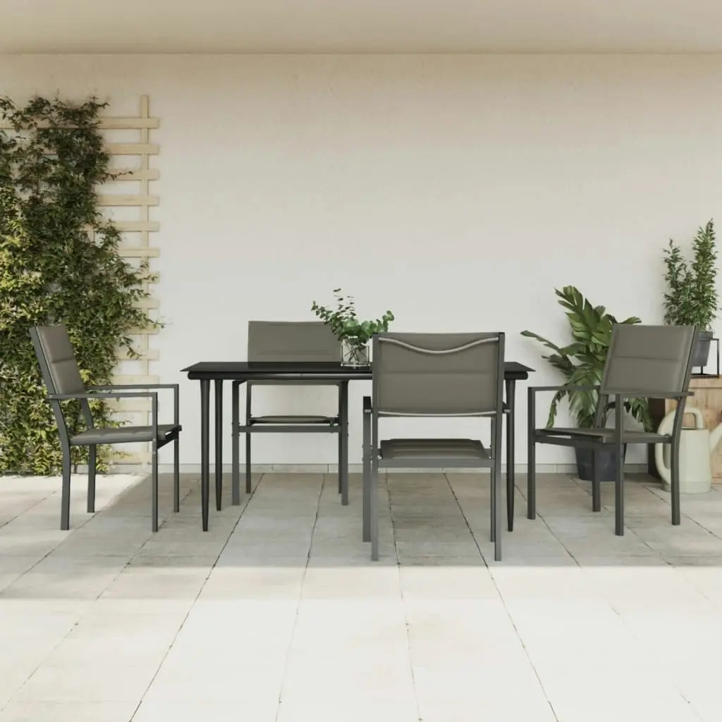 5 Piece Garden Dining Set Black Steel and Textilene 3200738