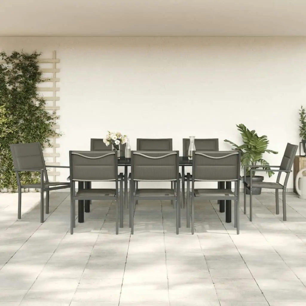 5 Piece Garden Dining Set Black Steel and Textilene 3200749