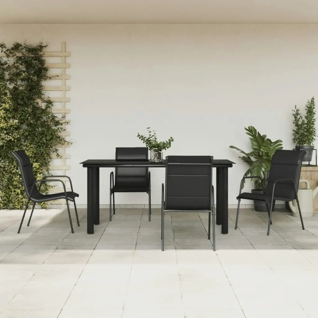 5 Piece Garden Dining Set Black Steel and Textilene 3200714