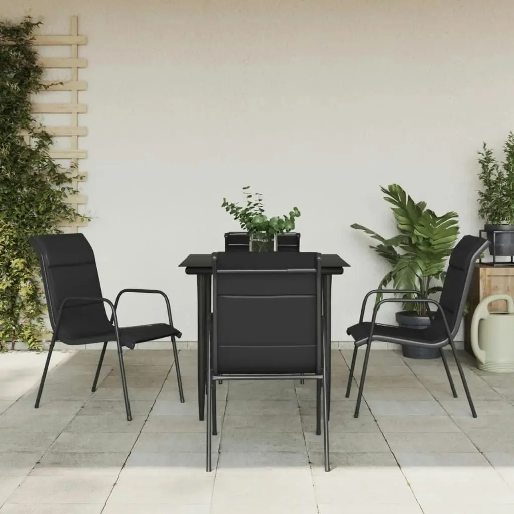 5 Piece Garden Dining Set Black Steel and Textilene 3200703