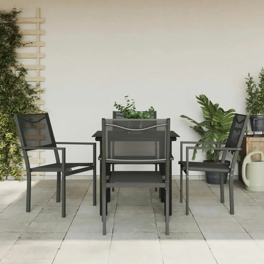 5 Piece Garden Dining Set Black Steel and Textilene 3200727