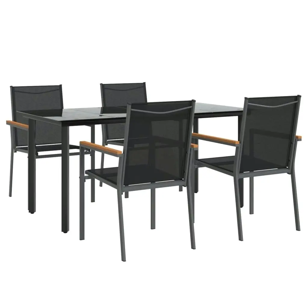 5 Piece Garden Dining Set Black Textilene and Steel 3187045