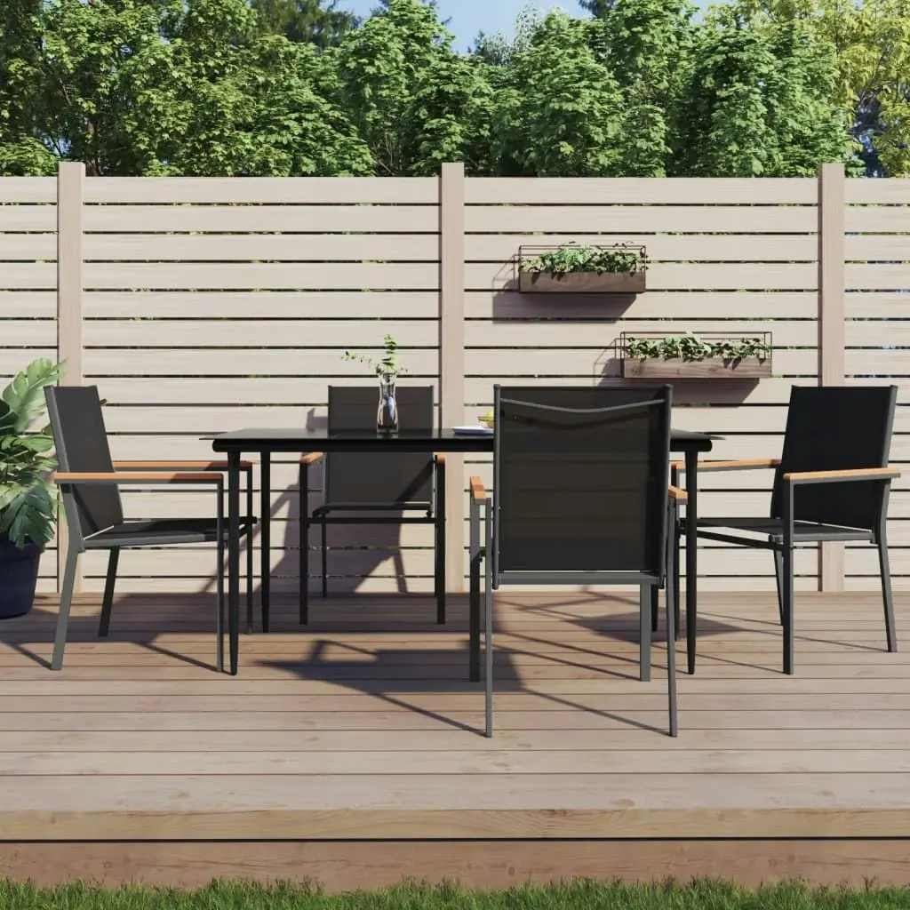 5 Piece Garden Dining Set Black Textilene and Steel 3187037