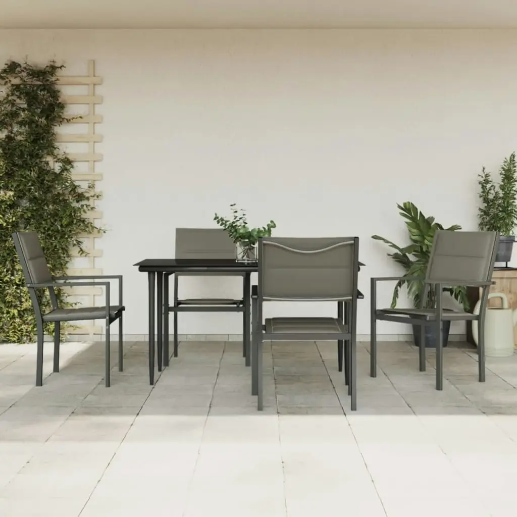 5 Piece Garden Dining Set Black Steel and Textilene 3200736