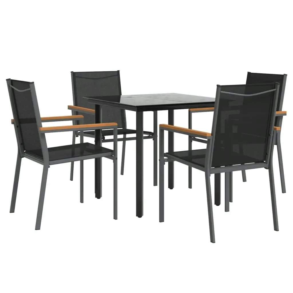 5 Piece Garden Dining Set Black Textilene and Steel 3187042