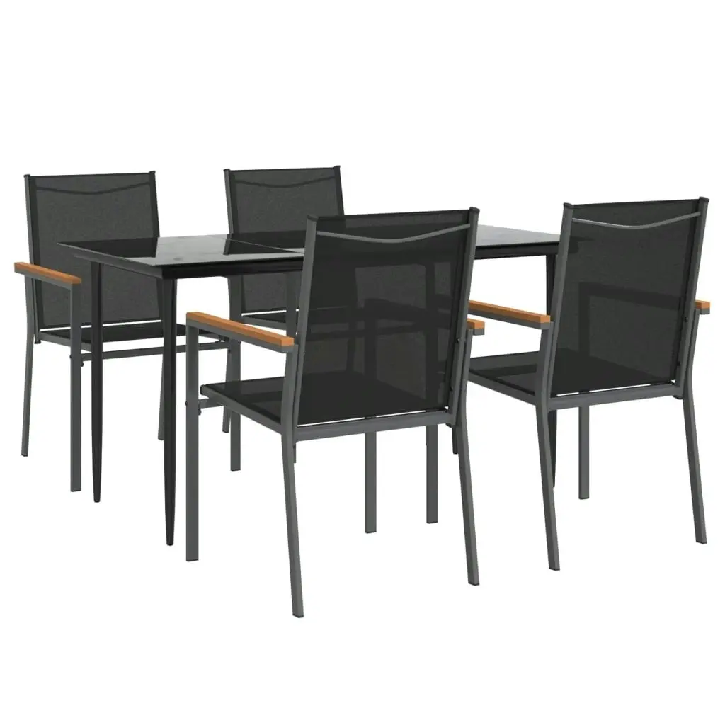 5 Piece Garden Dining Set Black Textilene and Steel 3187035