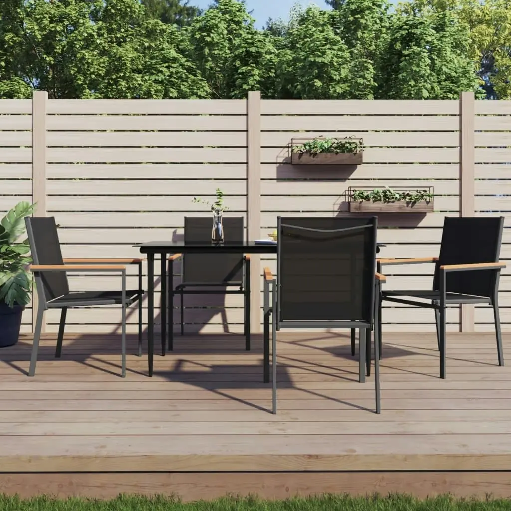 5 Piece Garden Dining Set Black Textilene and Steel 3187035