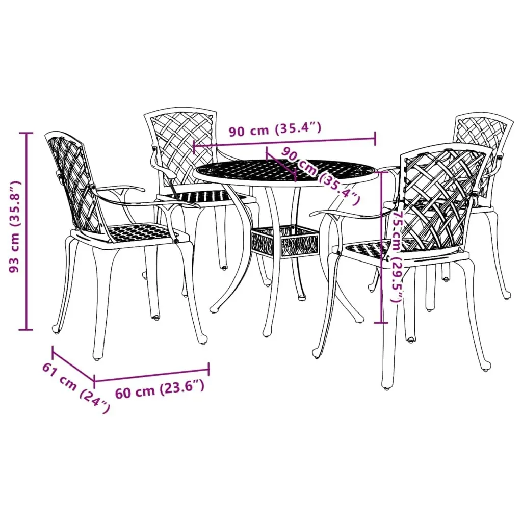 5 Piece Garden Dining Set Bronze Cast Aluminium 3216334