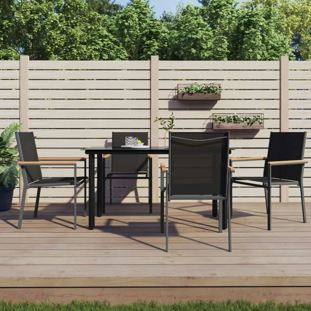 5 Piece Garden Dining Set Black Textilene and Steel 3187043