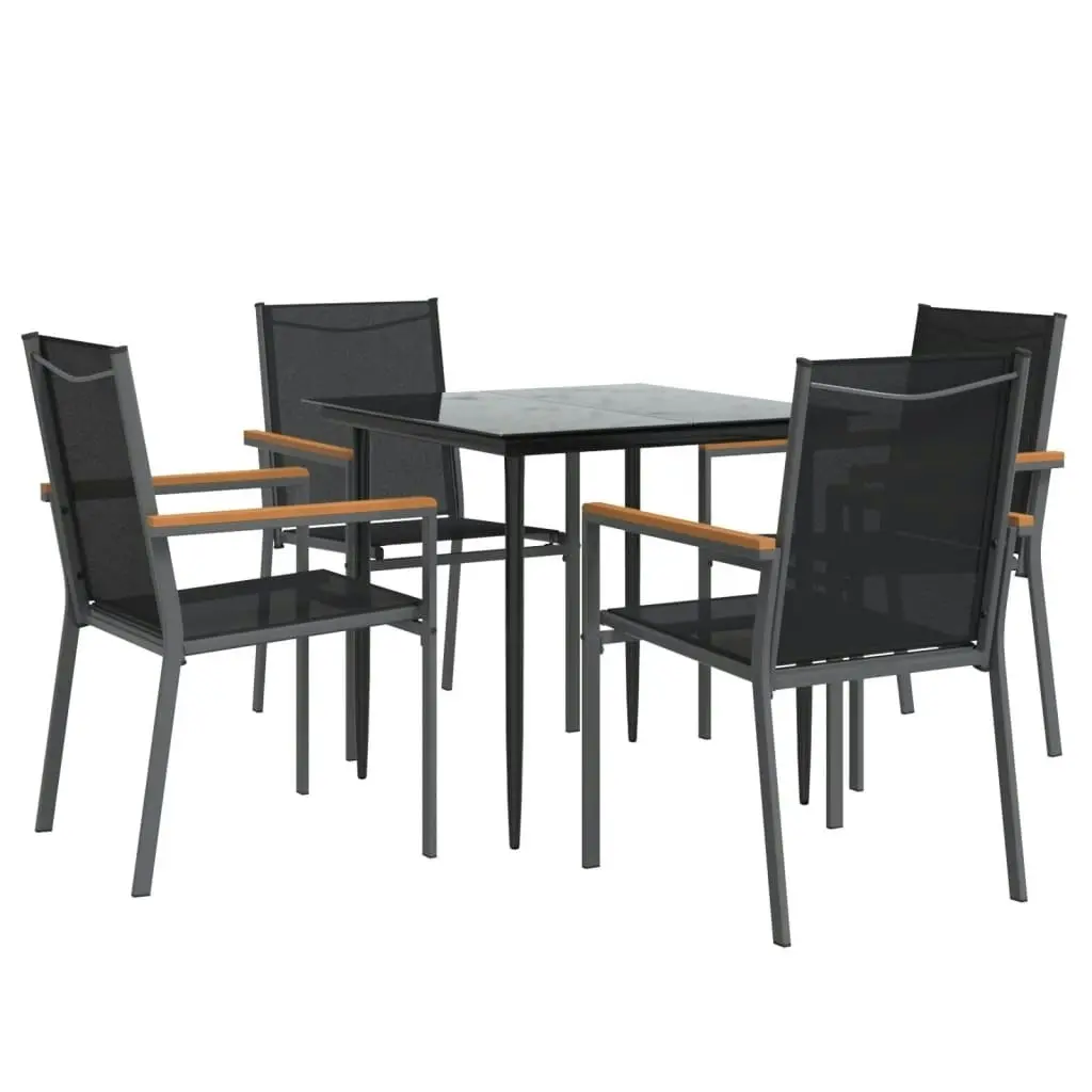 5 Piece Garden Dining Set Black Textilene and Steel 3187034