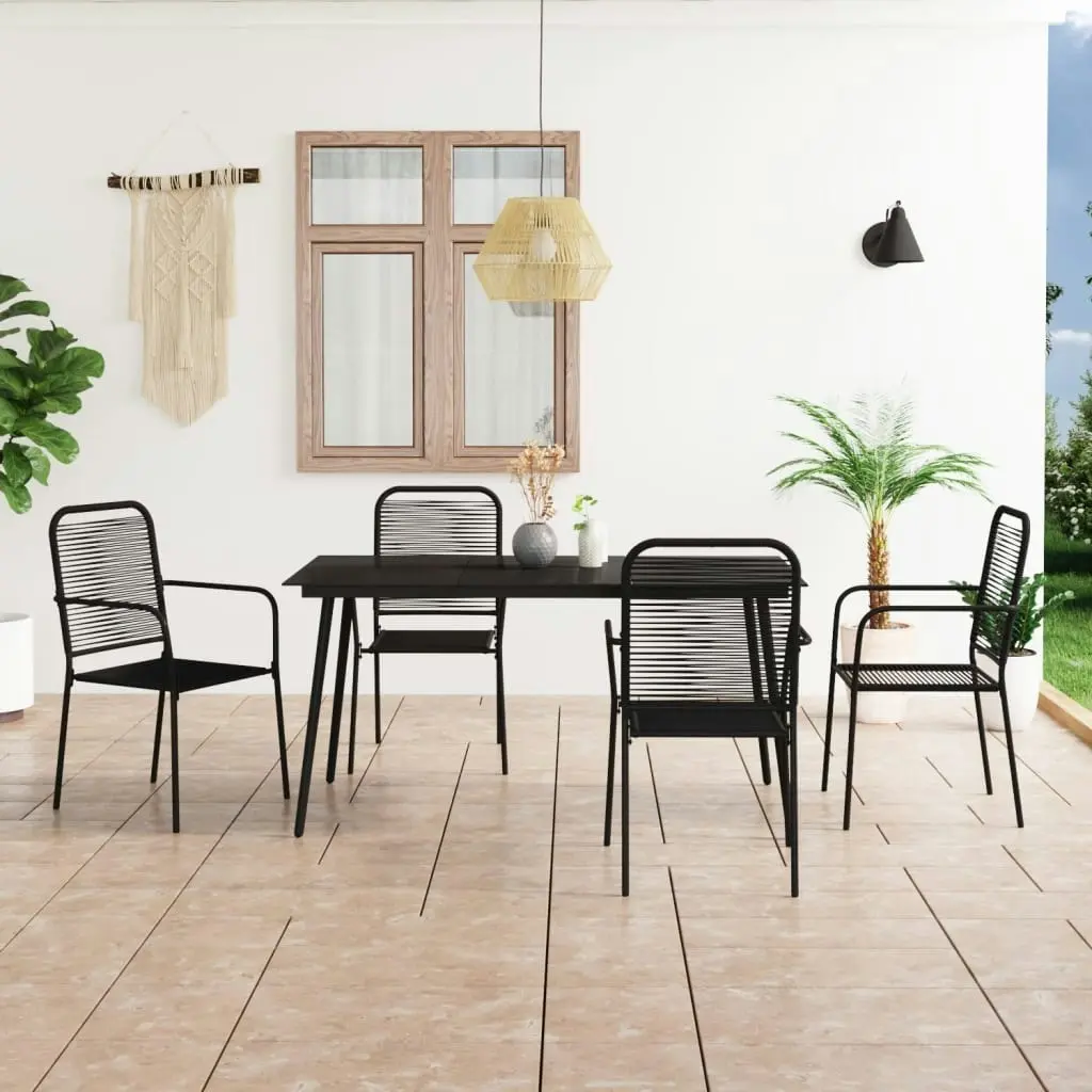 5 Piece Garden Dining Set Cotton Rope and Steel Black 3058279