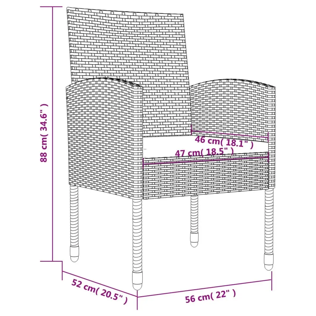 5 Piece Garden Dining Set Grey and Black Poly Rattan and Steel 3203330