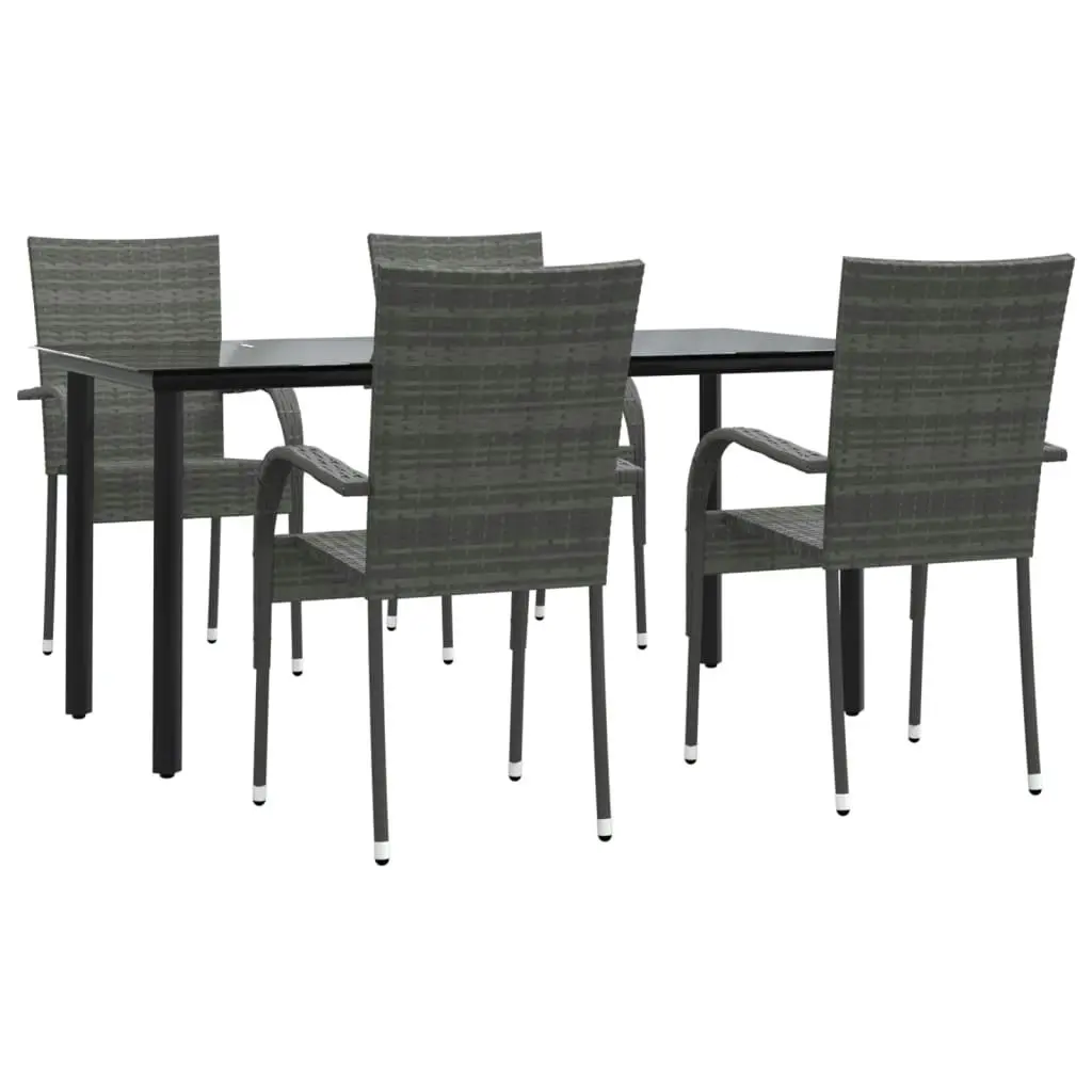 5 Piece Garden Dining Set Grey Poly Rattan 3156664