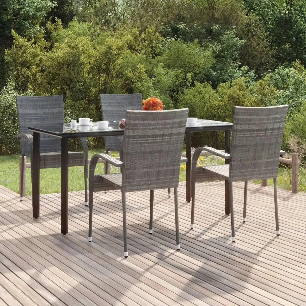 5 Piece Garden Dining Set Grey Poly Rattan 3156664