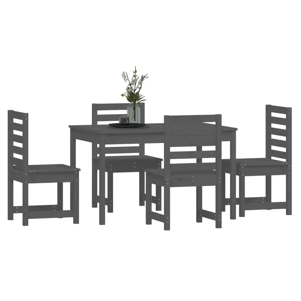 5 Piece Garden Dining Set Grey Solid Wood Pine 3154685