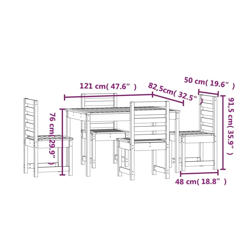 5 Piece Garden Dining Set Grey Solid Wood Pine 3154685