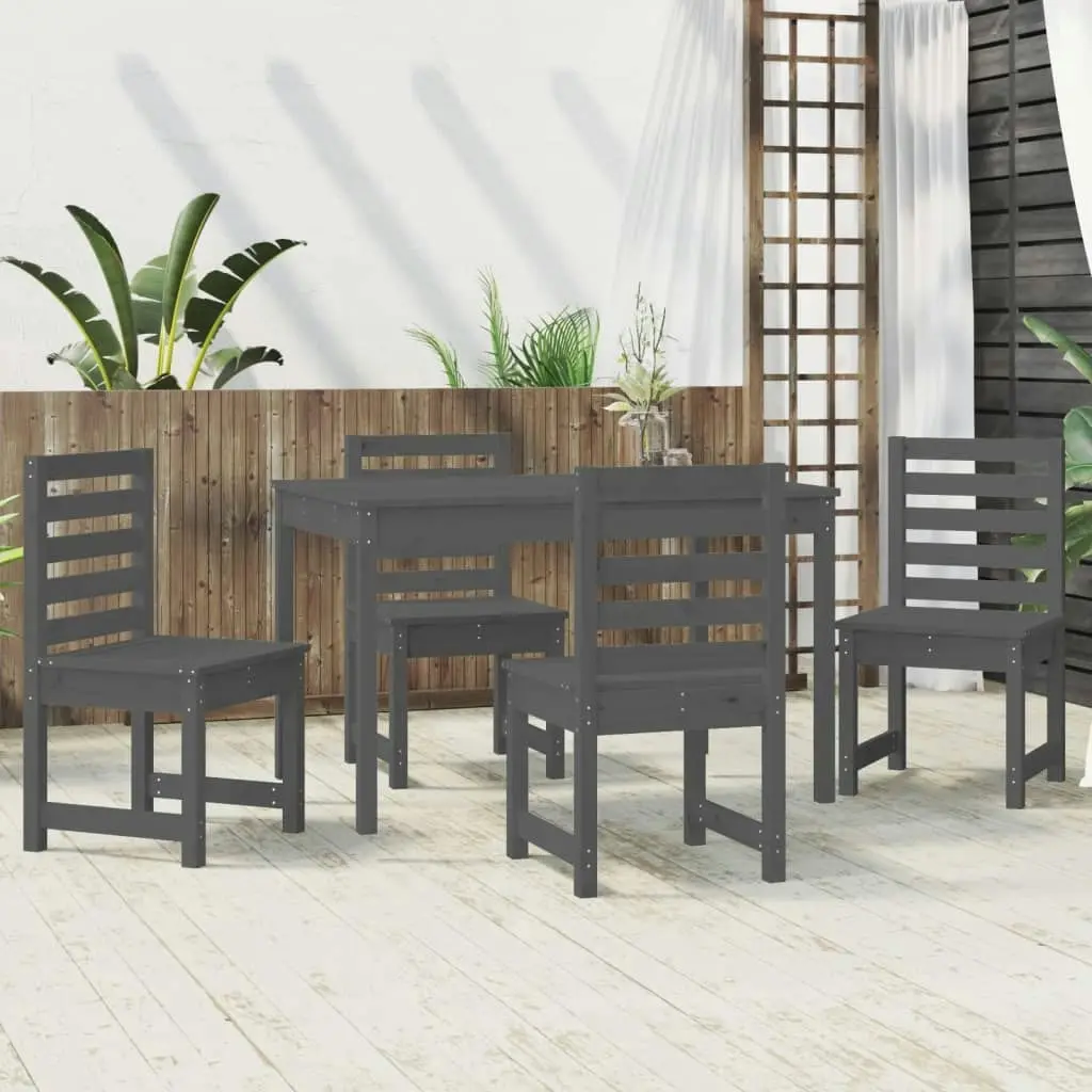 5 Piece Garden Dining Set Grey Solid Wood Pine 3154685