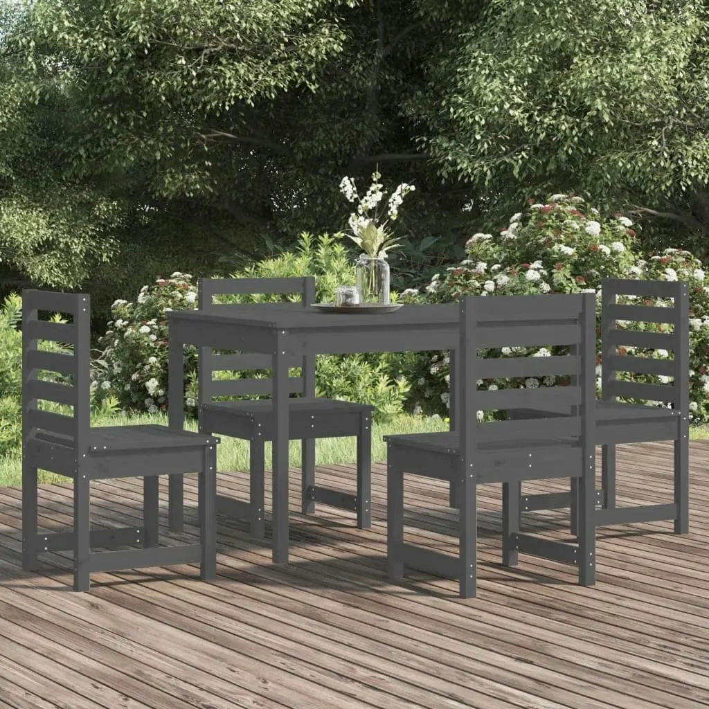 5 Piece Garden Dining Set Grey Solid Wood Pine 3154685