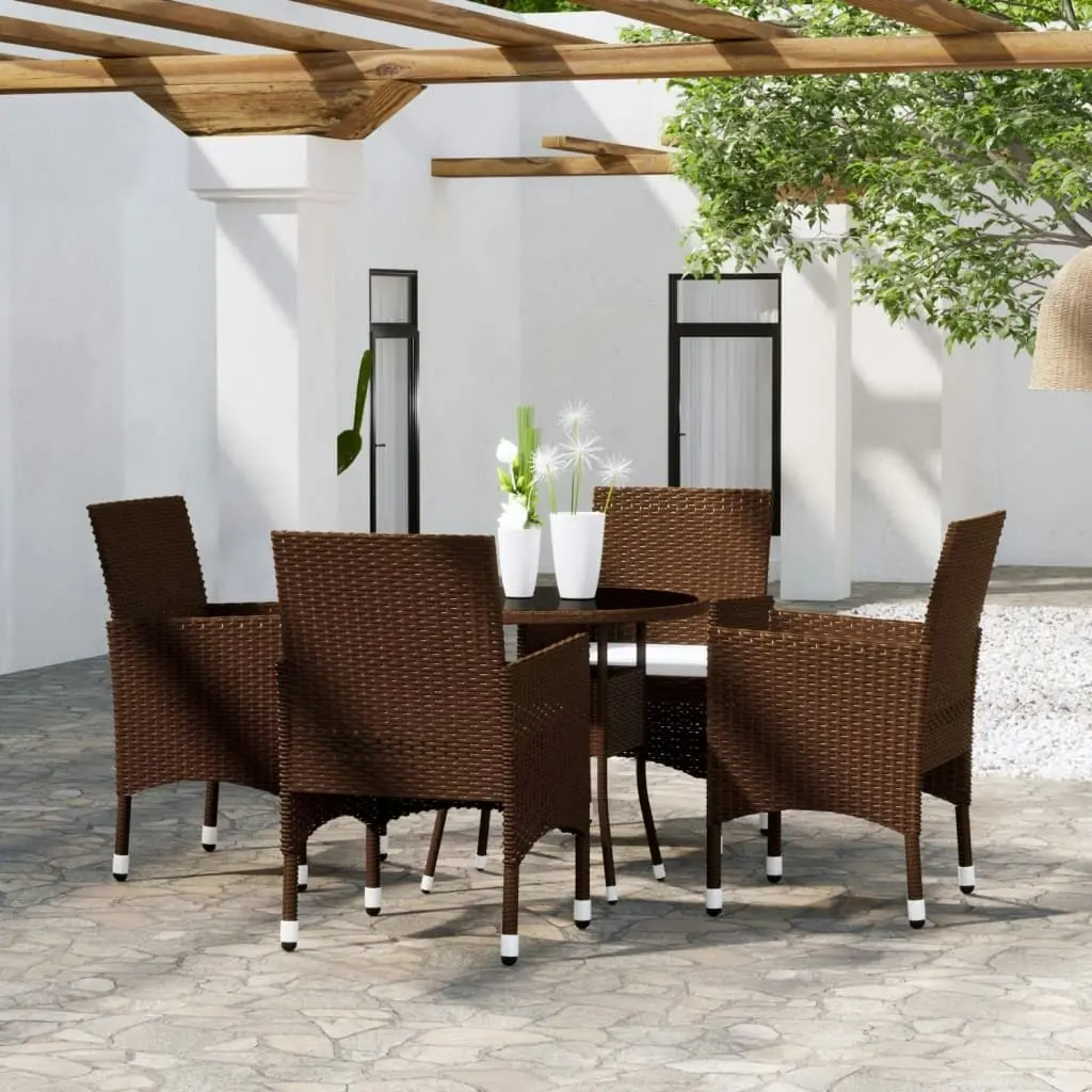 5 Piece Garden Dining Set Poly Rattan Brown 3058491