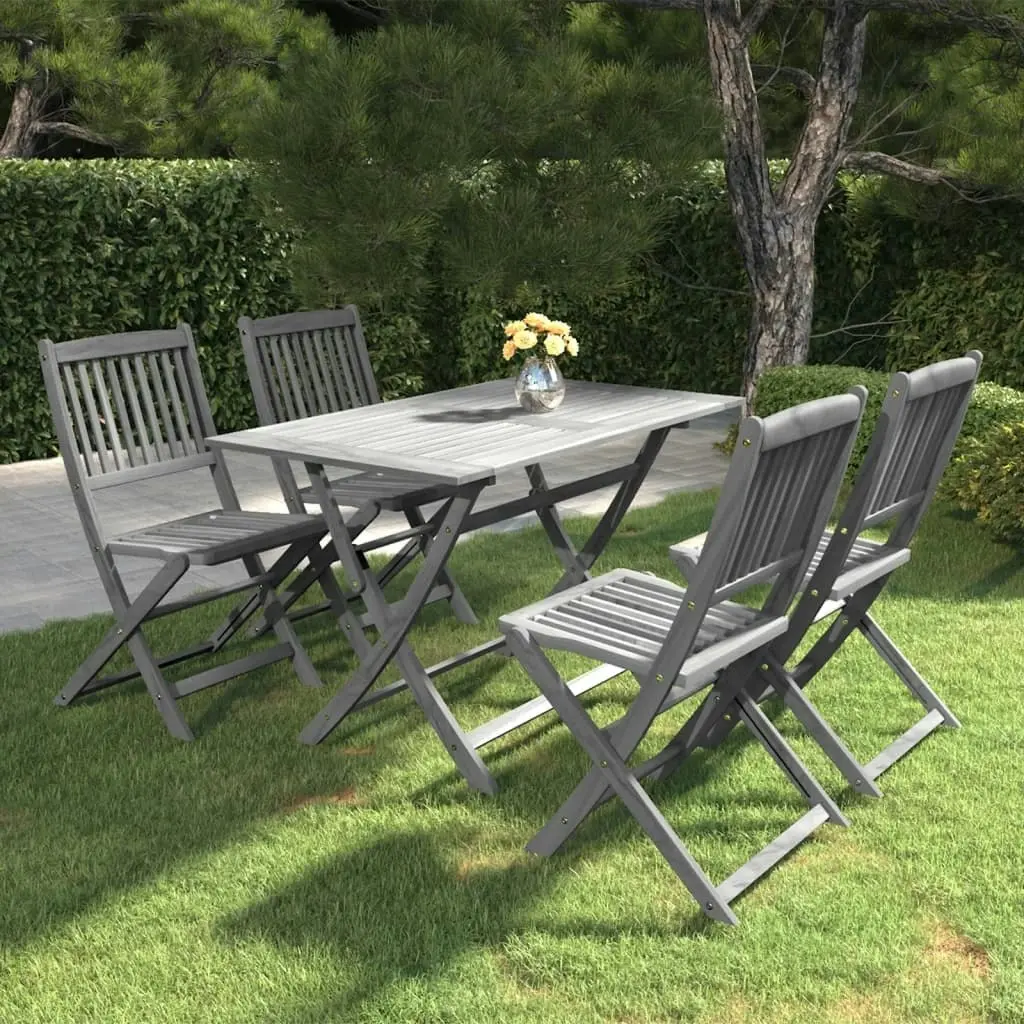 5 Piece Garden Dining Set Solid Acacia Wood Grey 3057870