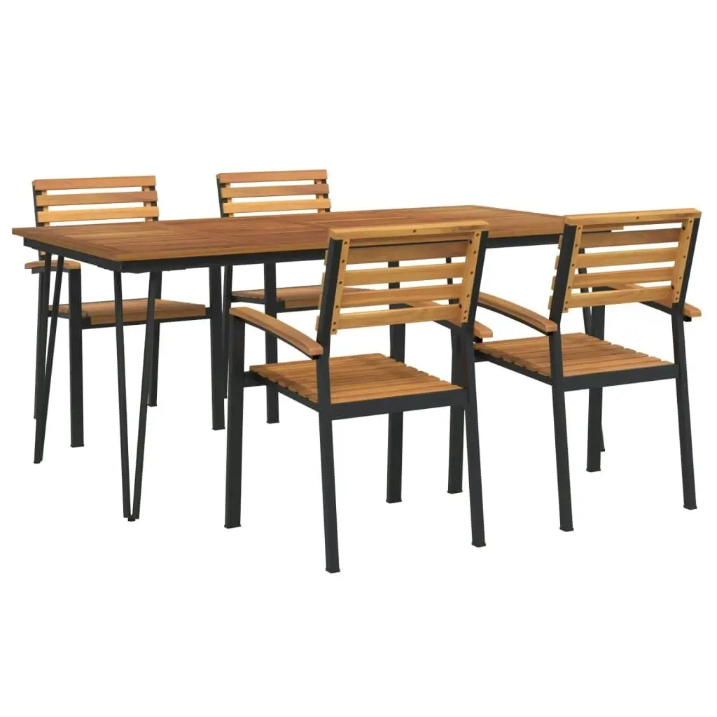 5 Piece Garden Dining Set Solid Wood Acacia and Metal 3155418