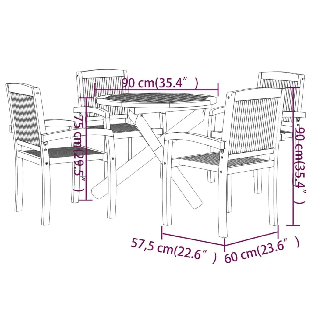 5 Piece Garden Dining Set Solid Wood Teak 3073201