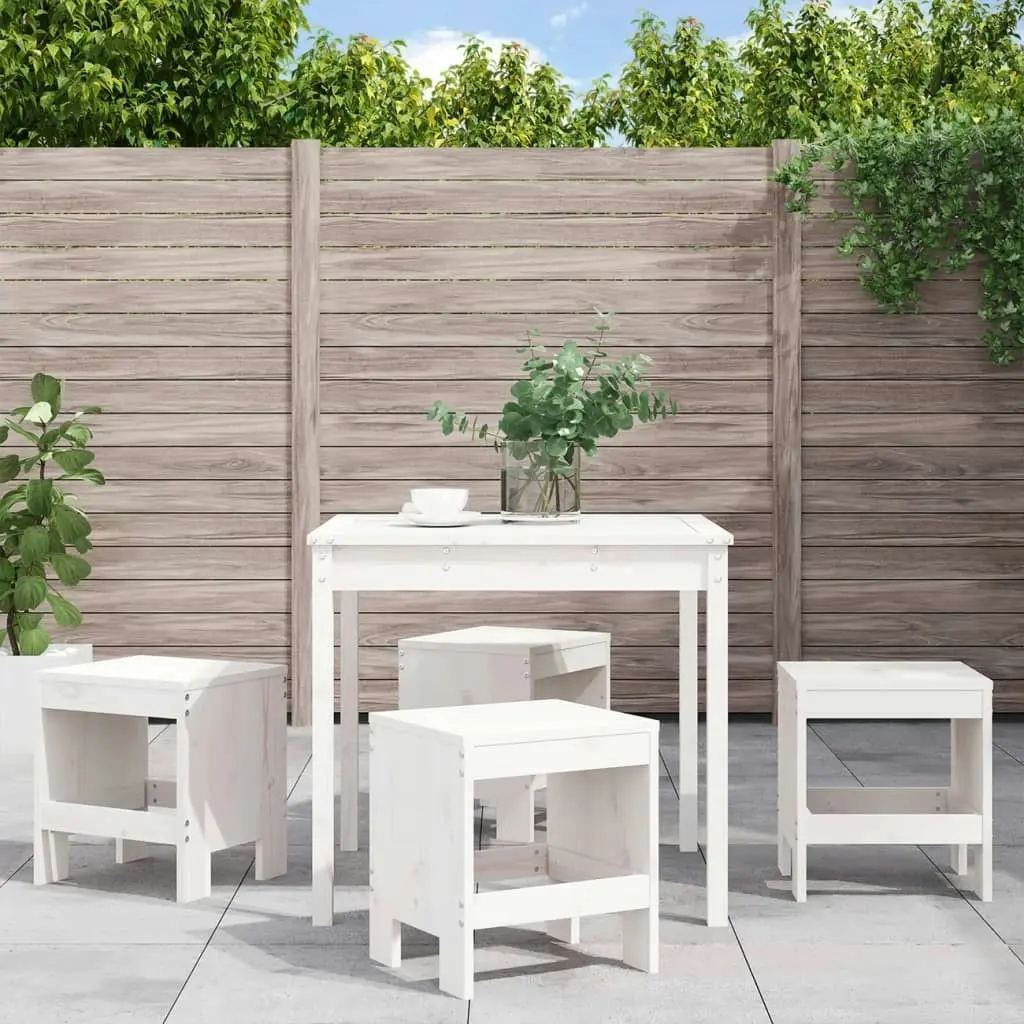 5 Piece Garden Dining Set White Solid Wood Pine 3157710