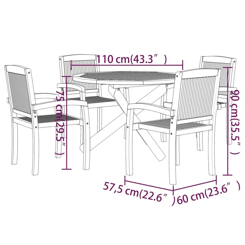 5 Piece Garden Dining Set Solid Wood Teak 3073202