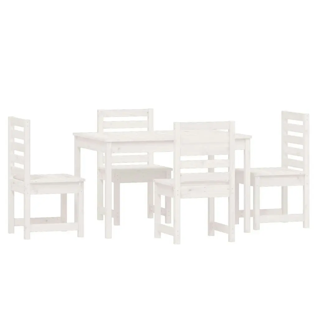 5 Piece Garden Dining Set White Solid Wood Pine 3154684