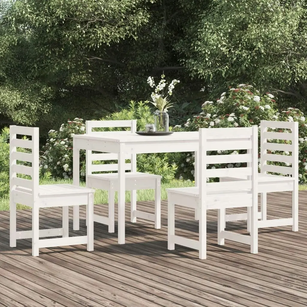 5 Piece Garden Dining Set White Solid Wood Pine 3154684