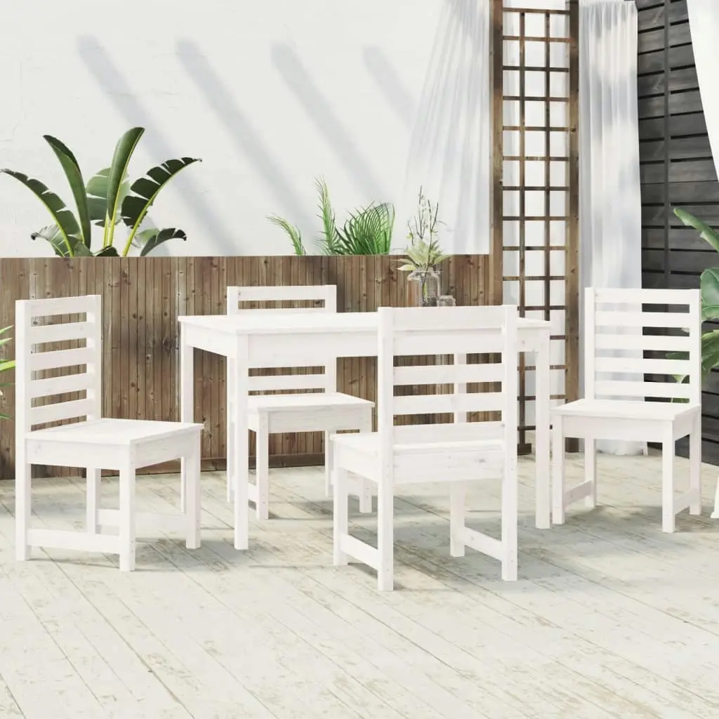 5 Piece Garden Dining Set White Solid Wood Pine 3154684