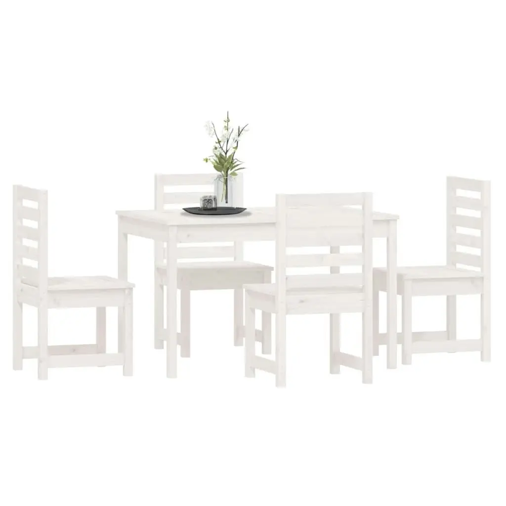 5 Piece Garden Dining Set White Solid Wood Pine 3154684