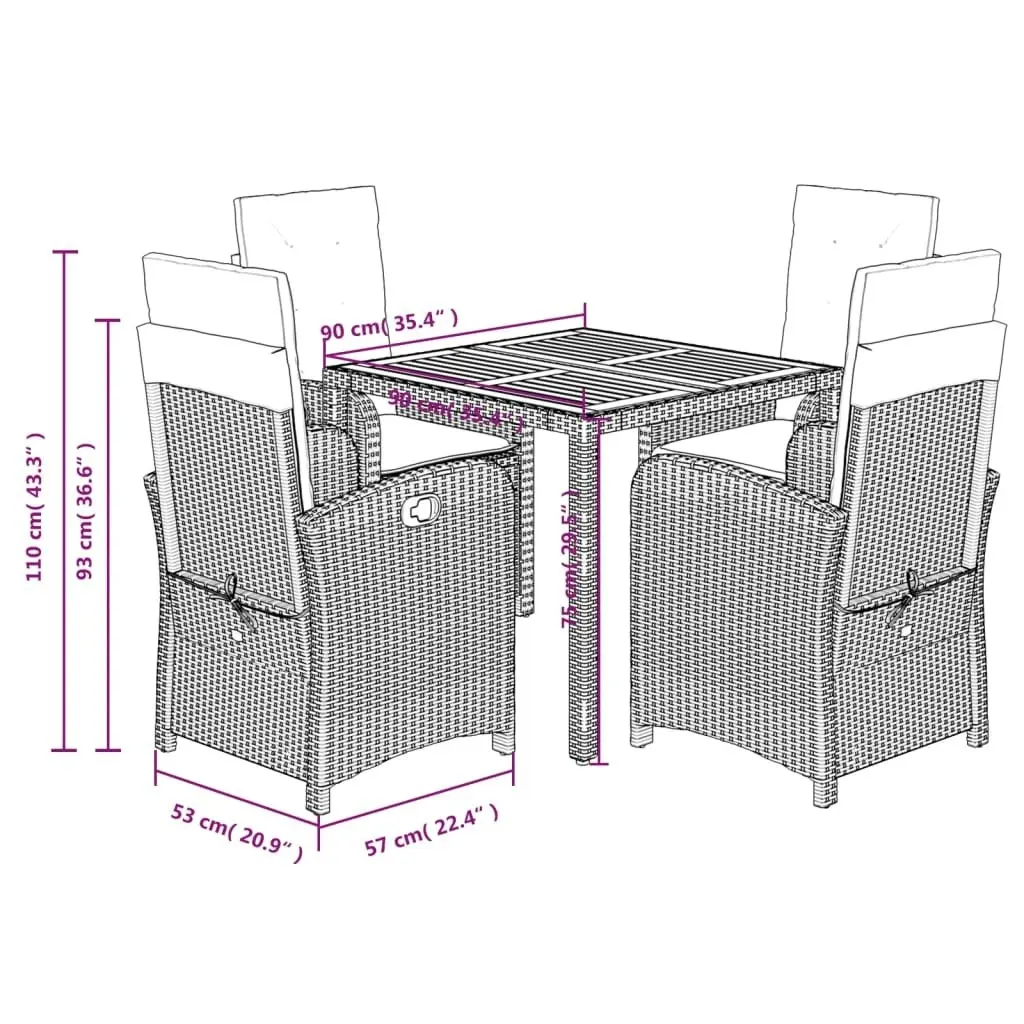 5 Piece Garden Dining Set with Cushions Black Poly Rattan 3212232