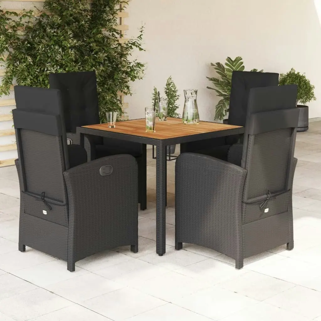 5 Piece Garden Dining Set with Cushions Black Poly Rattan 3212232