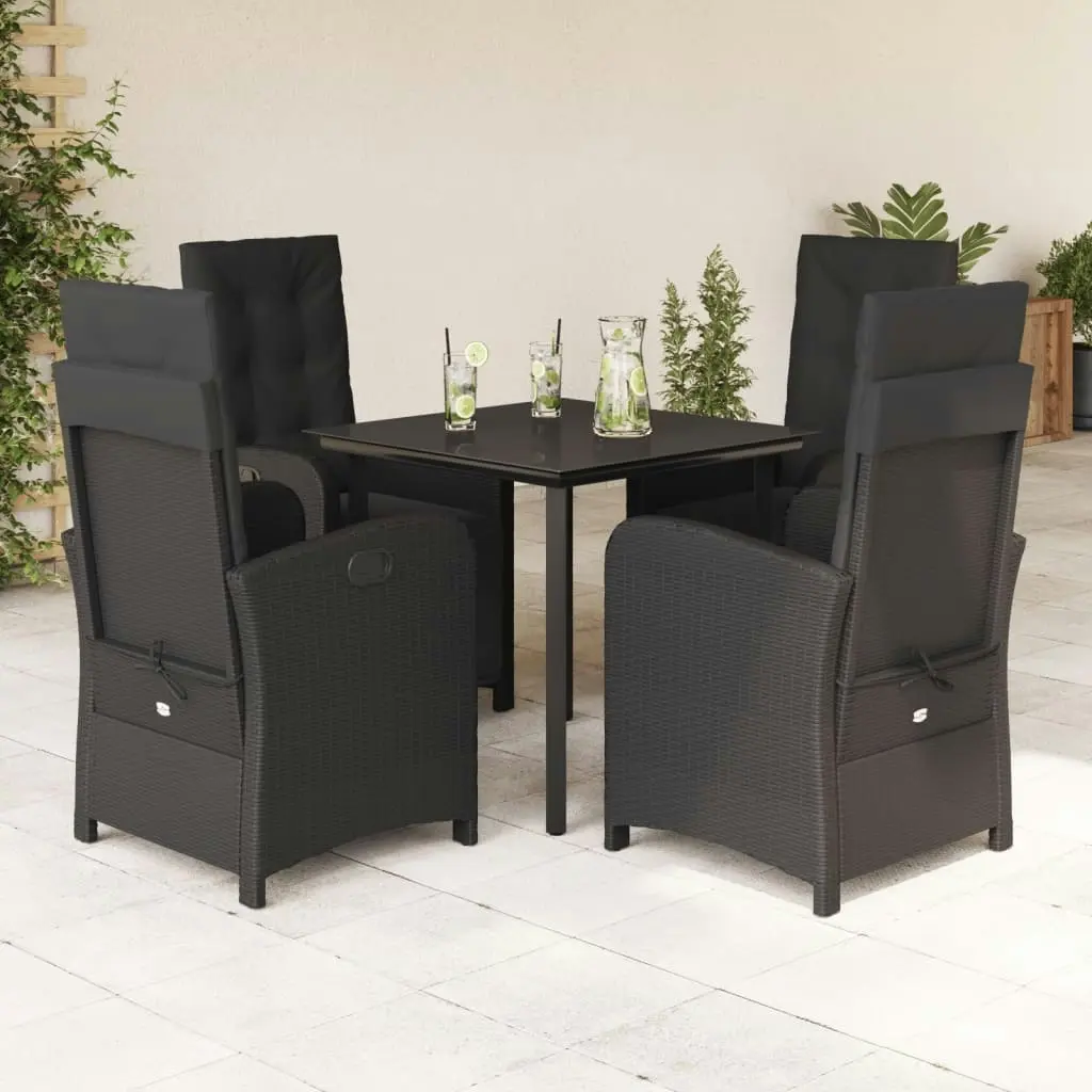 5 Piece Garden Dining Set with Cushions Black Poly Rattan 3212536