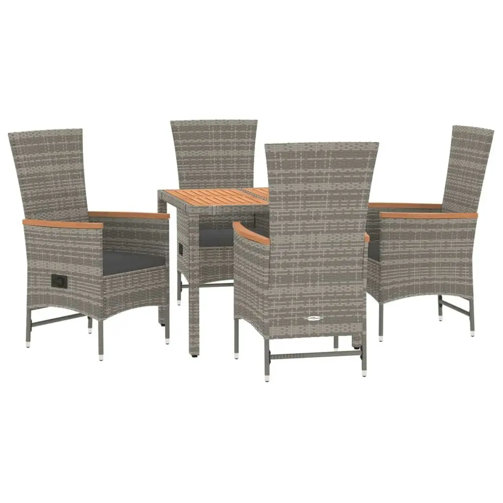 5 Piece Garden Dining Set with Cushions Grey Poly Rattan 3157547