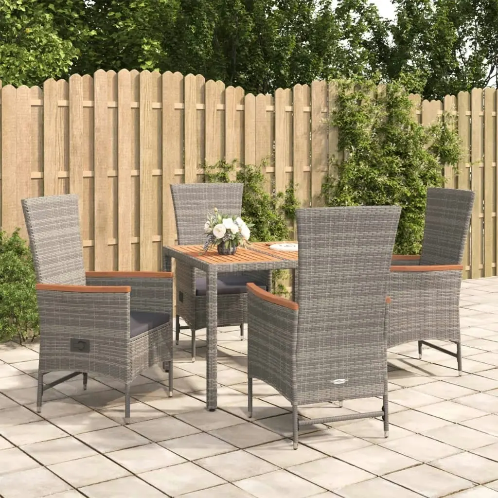 5 Piece Garden Dining Set with Cushions Grey Poly Rattan 3157547