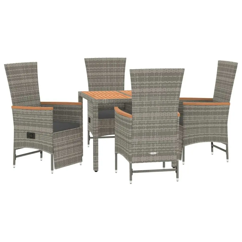 5 Piece Garden Dining Set with Cushions Grey Poly Rattan 3157548