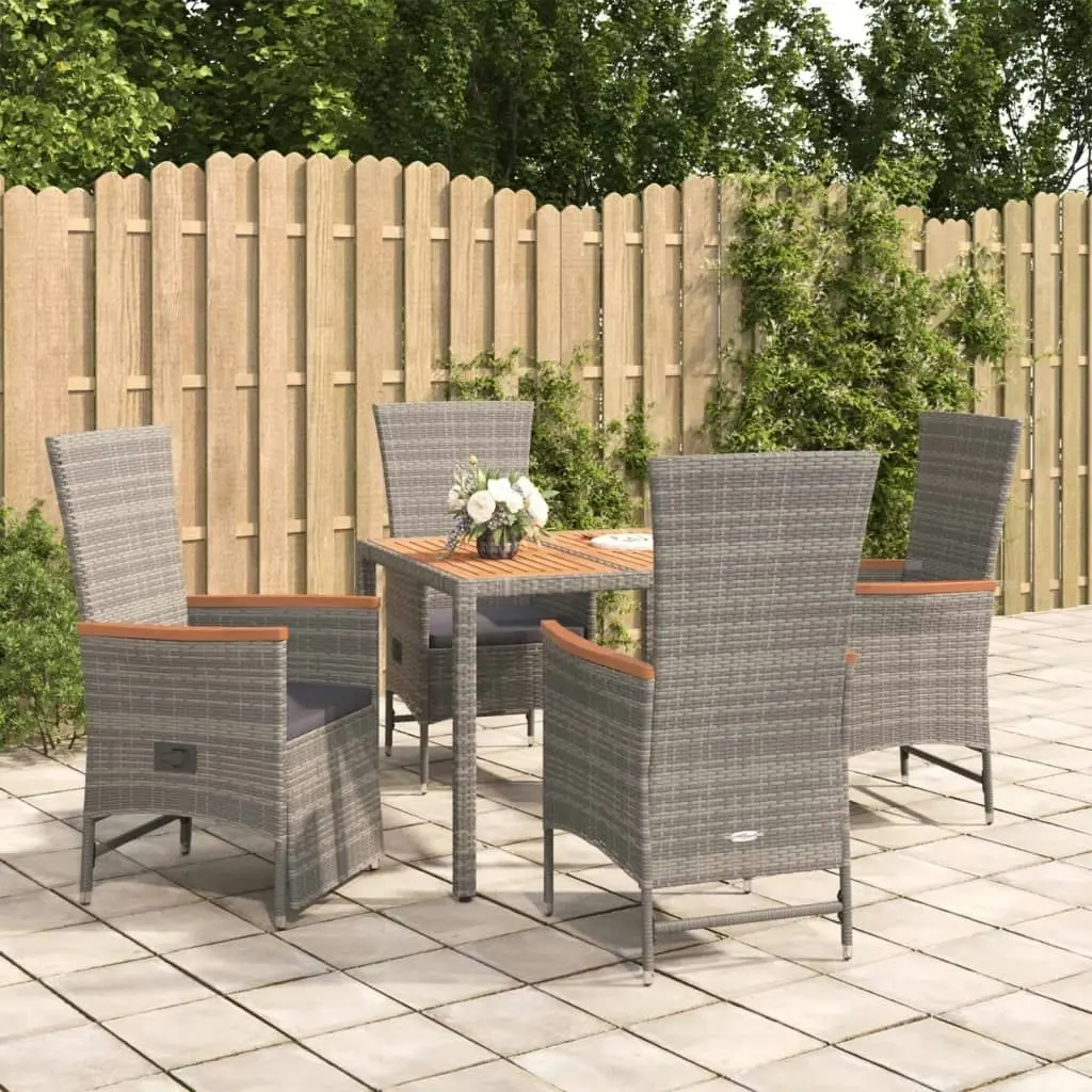 5 Piece Garden Dining Set with Cushions Grey Poly Rattan 3157548