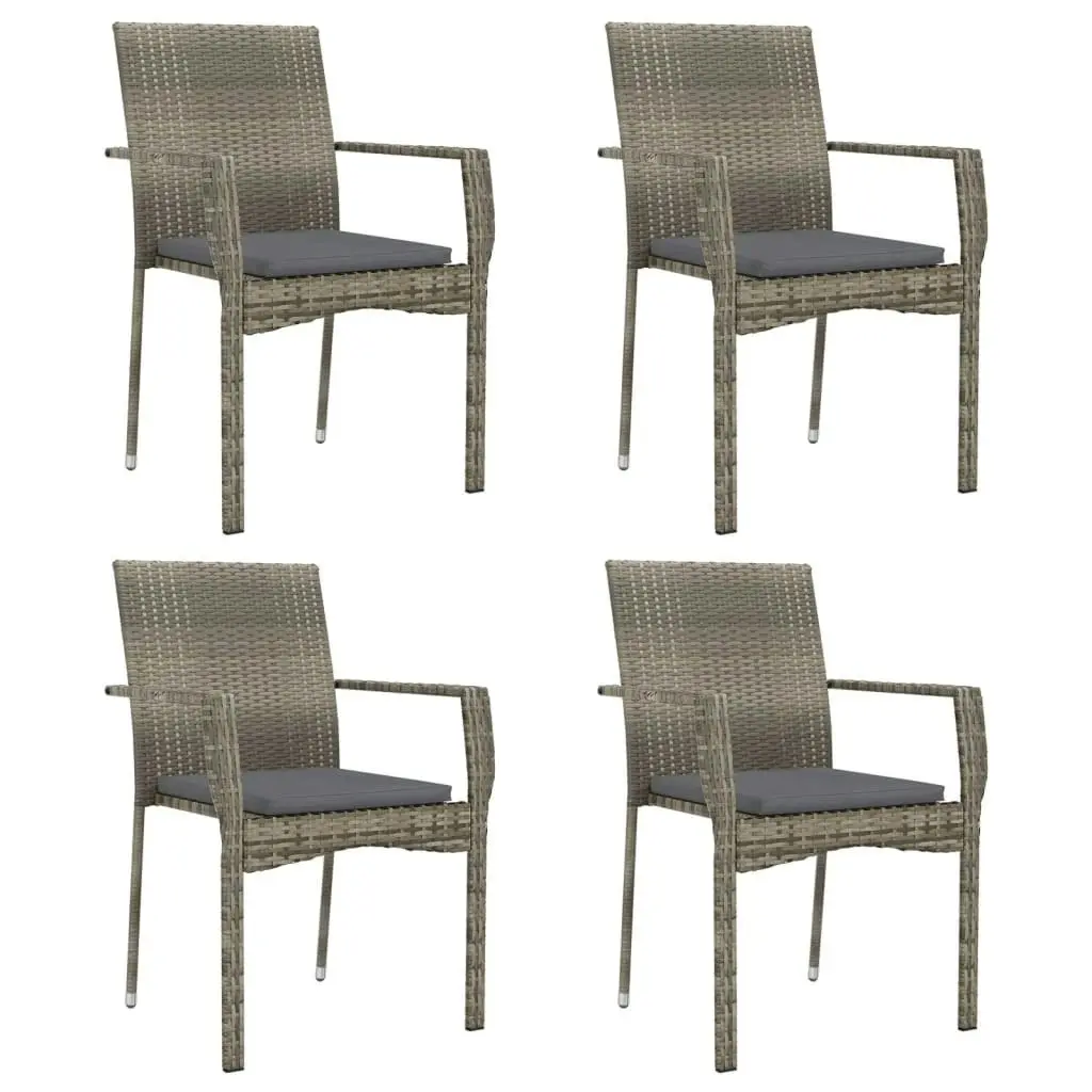 5 Piece Garden Dining Set with Cushions Grey Poly Rattan 3184983