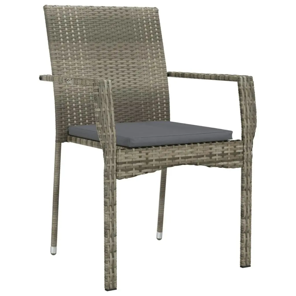 5 Piece Garden Dining Set with Cushions Grey Poly Rattan 3184983