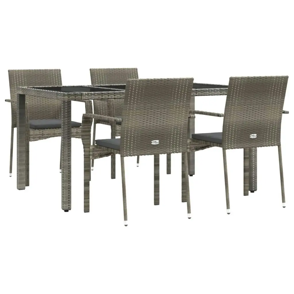 5 Piece Garden Dining Set with Cushions Grey Poly Rattan 3184983