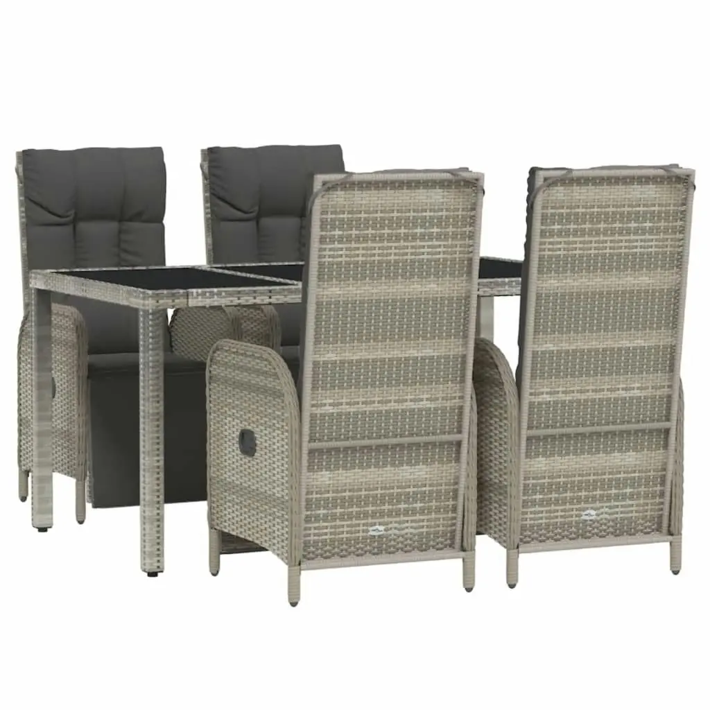 5 Piece Garden Dining Set with Cushions Grey Poly Rattan 3185031