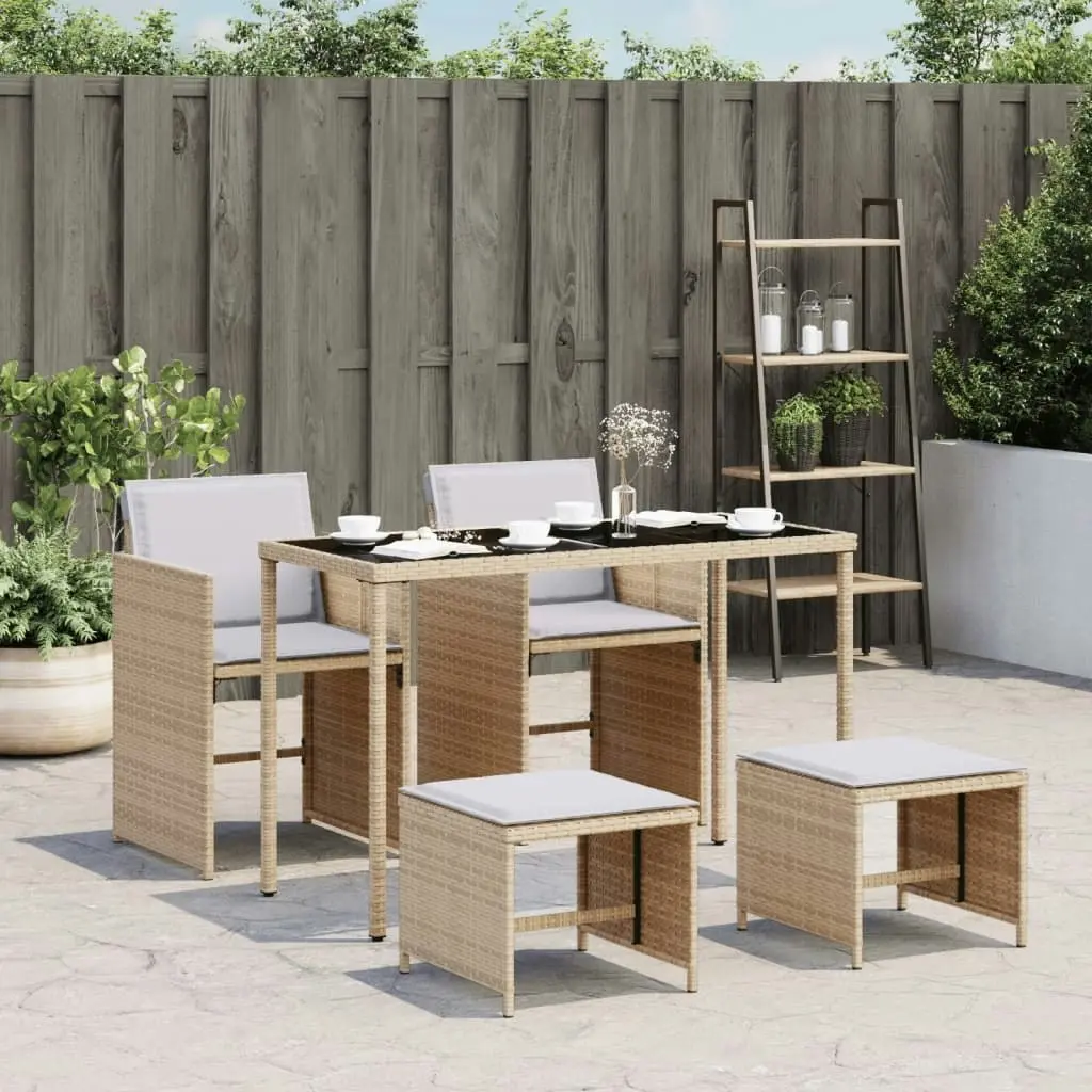 5 Piece Garden Dining Set with Cushions Mix Beige Poly Rattan 365088