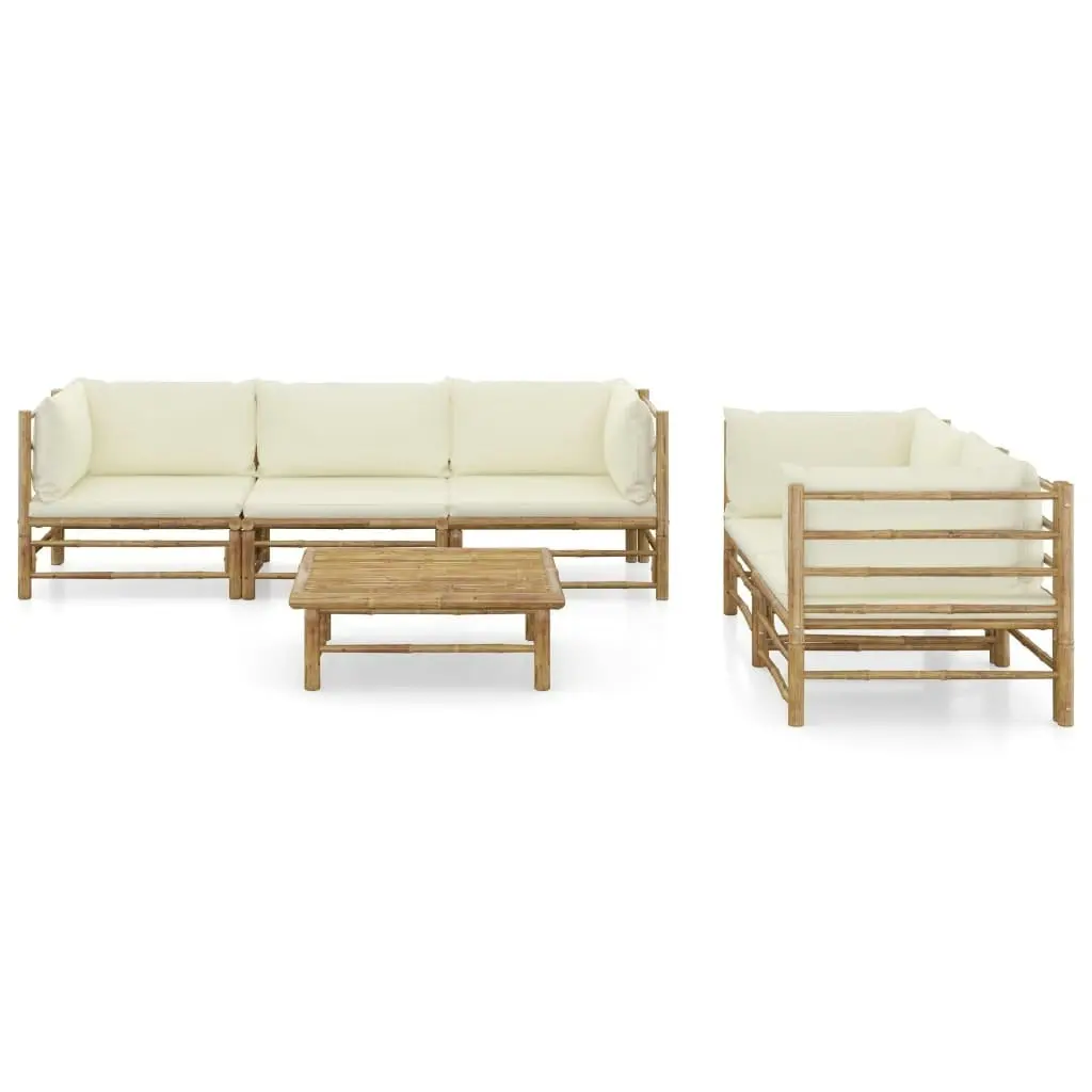 6 Piece Garden Lounge Set with Cream White Cushions Bamboo 3058209