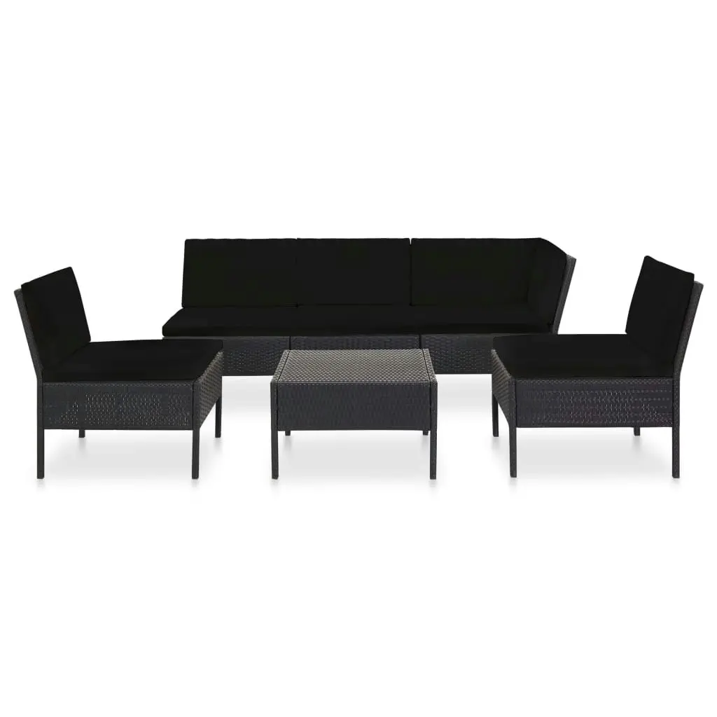 6 Piece Garden Lounge Set with Cushions Poly Rattan Black 48937