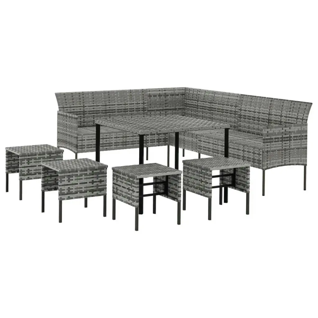 6 Piece Garden Dining Set with Cushions Grey Poly Rattan 3186651