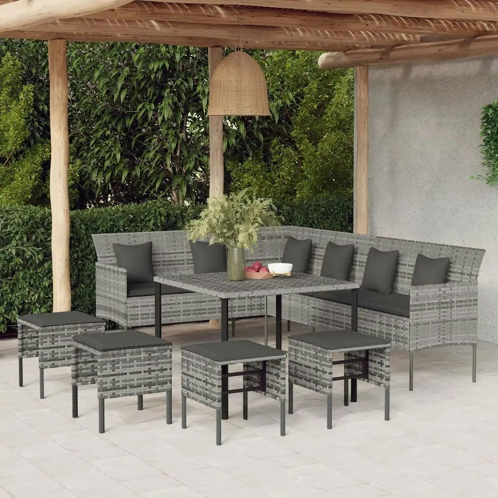 6 Piece Garden Dining Set with Cushions Grey Poly Rattan 3186651