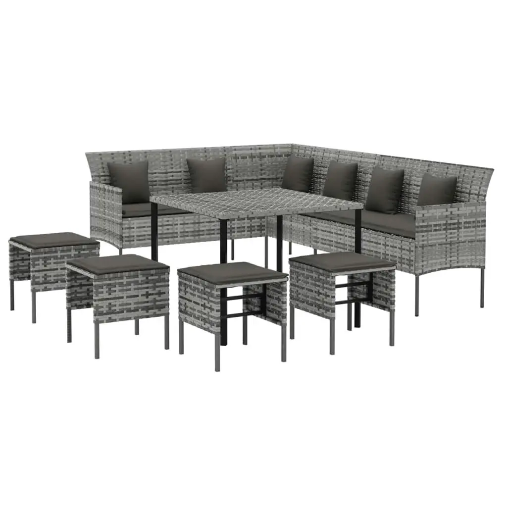 6 Piece Garden Dining Set with Cushions Grey Poly Rattan 3186651